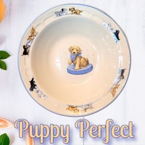 Vtg Bowl Tienshan Stoneware Soup Cereal Puppy Dog Dish